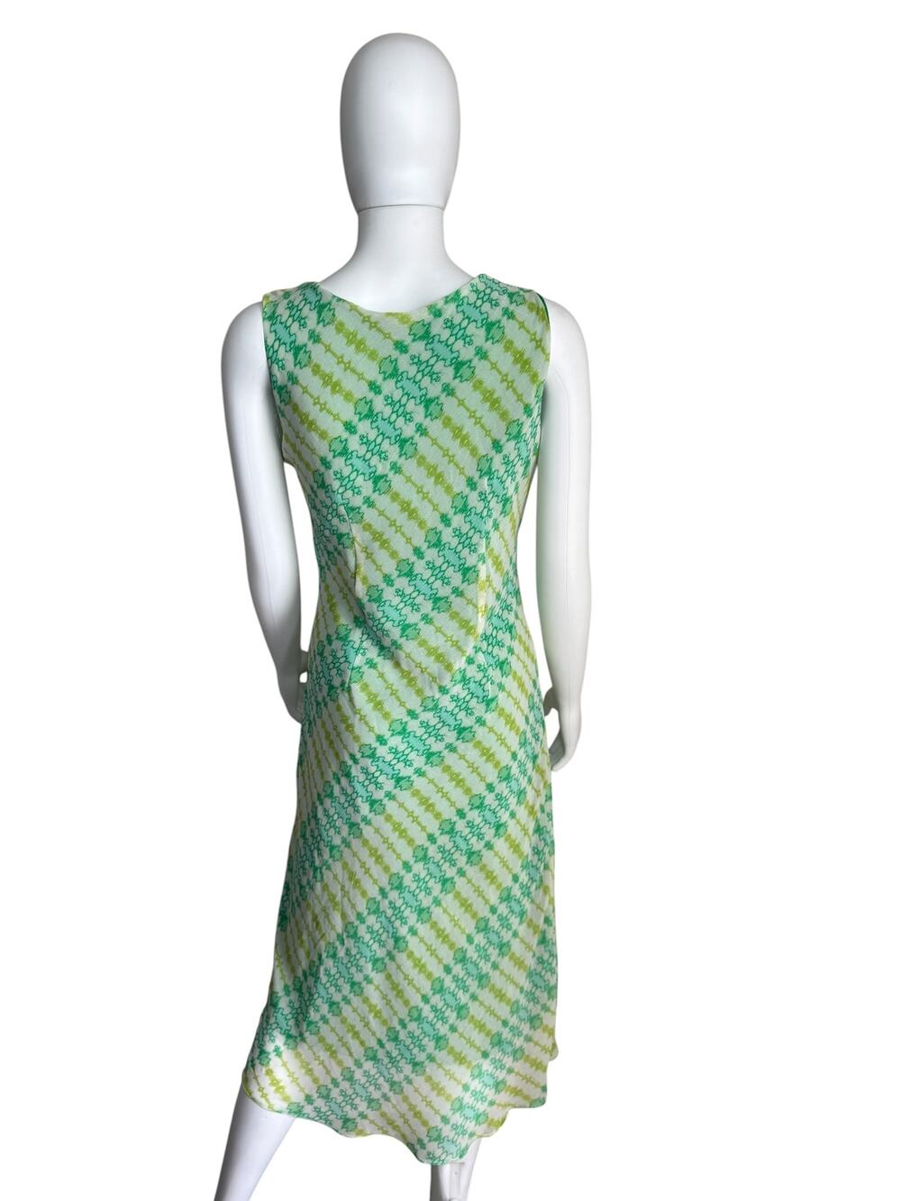 Green White Abstract Print Sleeveless Midi Dress